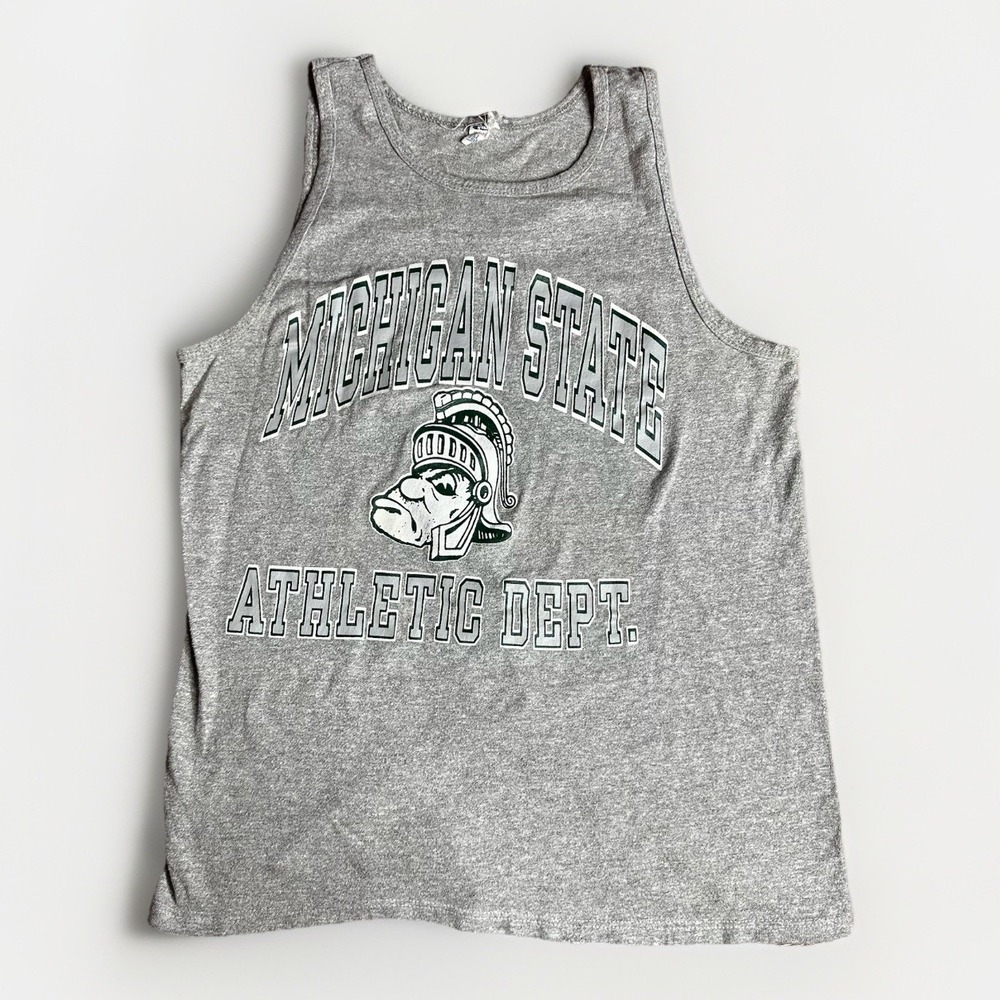 Vintage Champion Michigan State Spartans Tank Top Shirt Men XL Gray MSU Made USA